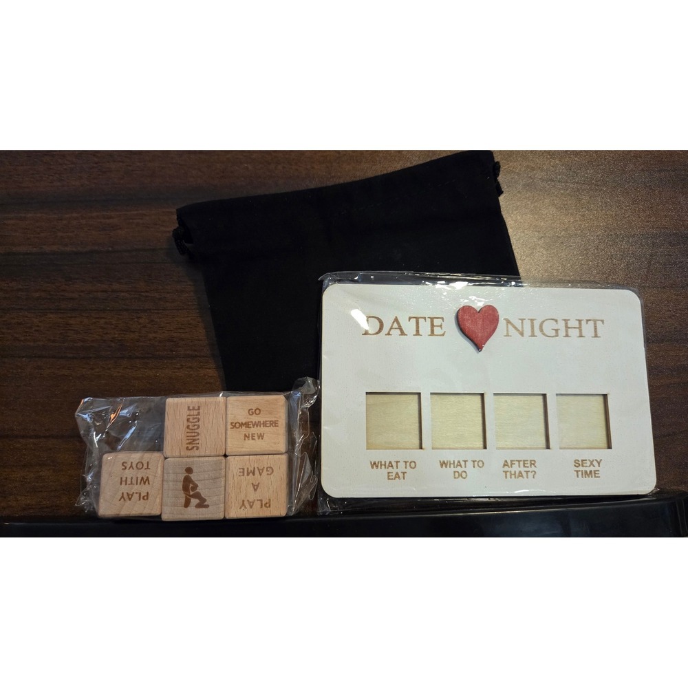 Wooden Date Night Activity Dice Game Set with Display Board and Pouch